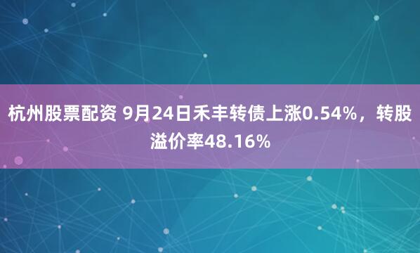 杭州股票配资 9月24日禾丰转债上涨0.54%，转股溢价率48.16%